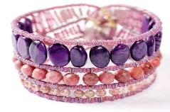 Ziio bracelet in shades of purpose and pink has a sterling button clasp.