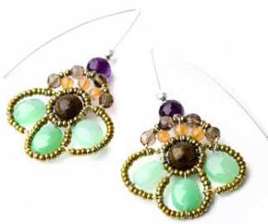 Semi-precious earrings by Ziio in green and purple.