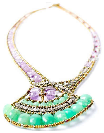 Ziio necklace made in Italy with pearls and semi-precious stones: amethyst and chrysoprase. Salang stocks more pieces of Ziio jewelry than any other boutique in the U.S. 