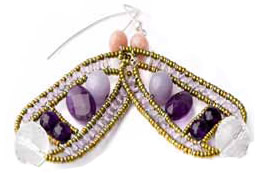 Deco-style long Ziio earrings handmade with amethusts and violet agate