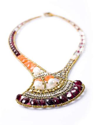 High-fashion Ziio necklace is an Italian artisan masterpiece handmade with garnets, cornaline, pearls and sterling silver.