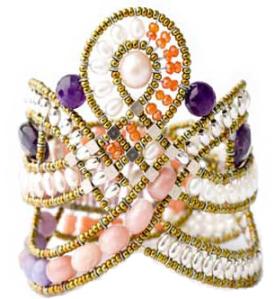 Artisan Italian Ziio bracelet is made in Italy with pearls, pink opal, amethusts and sterling silver.